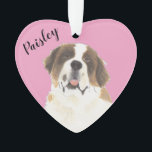 Personalized Pink Heart St. Bernard Dog Ornament<br><div class="desc">I am in love with this beautifully detailed watercolor illustration of a saint bernard dog on a sweet pink heart! Personalize these pastel ornaments and make the nice list this year! For the perfect presents, pair it with a matching item from the collection for a thoughtful housewarming, bridal shower, teacher,...</div>