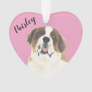 Personalized Pink Heart St. Bernard Dog Ornament