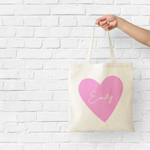 Personalized Pink Heart Tote Bag