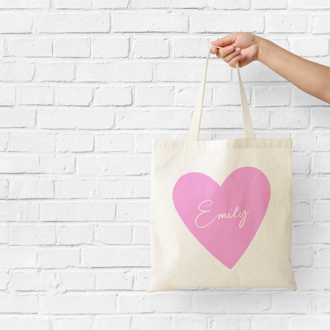 Personalized Pink Heart Tote Bag (Creator Uploaded)