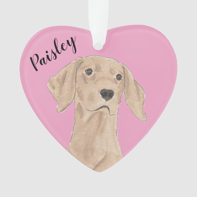 Personalized Pink Heart Vizsla Ornament (Front)