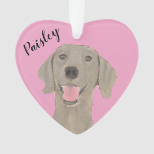 Personalized Pink Heart Weimaraner Ornament