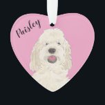 Personalized Pink Heart White Cream Golden Doodle Ornament<br><div class="desc">I am in love with this beautifully detailed watercolor illustration of a white or cream golden doodle on a sweet pink heart! Personalize these pastel ornaments and make the nice list this year! For the perfect presents, pair it with a matching item from the collection for a thoughtful housewarming, bridal...</div>