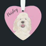 Personalized Pink Heart White Cream Golden Doodle Ornament<br><div class="desc">I am in love with this beautifully detailed watercolor illustration of a white or cream golden doodle on a sweet pink heart! Personalize these pastel ornaments and make the nice list this year! For the perfect presents, pair it with a matching item from the collection for a thoughtful housewarming, bridal...</div>