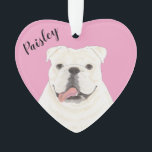 Personalized Pink Heart White English Bulldog Ornament<br><div class="desc">I am in love with this beautifully detailed watercolor illustration of a white english bulldog dog! Personalize these reversible ornaments and make the nice list this year! Shop the rest of my collection for the sweetest housewarming, bridal shower, teacher, mother-in-law, husband, boyfriend, secret santa, sympathy, or tough-to-shop-for gifts! To see...</div>