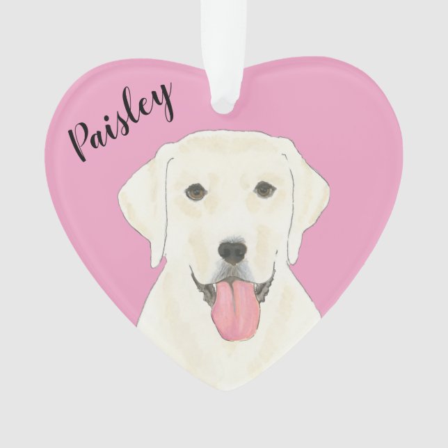 Personalized Pink Heart White Labrador Ornament (Front)
