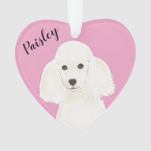 Personalized Pink Heart White Poodle Ornament