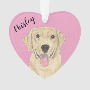 Personalized Pink Heart Yellow Labrador Ornament