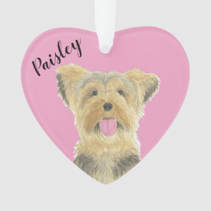 Personalized Pink Heart Yorkie Yorkshire Terrier Ornament