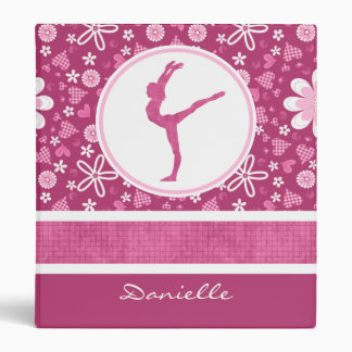 Personalized Pink Hearts and Floral Gymnastics 3 Ring Binder