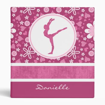Personalized Pink Hearts And Floral Gymnastics 3 Ring Binder by GollyGirls at Zazzle