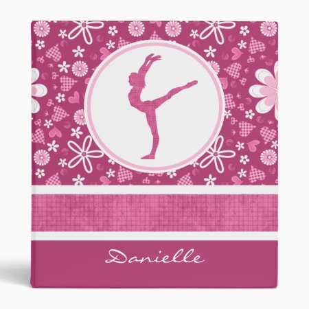 Personalized Pink Hearts And Floral Gymnastics 3 Ring Binder