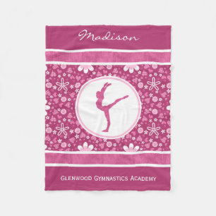 Personalized Pink Hearts and Floral Gymnastics Fleece Blanket