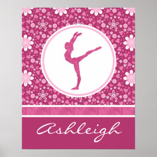 Personalized Pink Hearts and Floral Gymnastics Poster