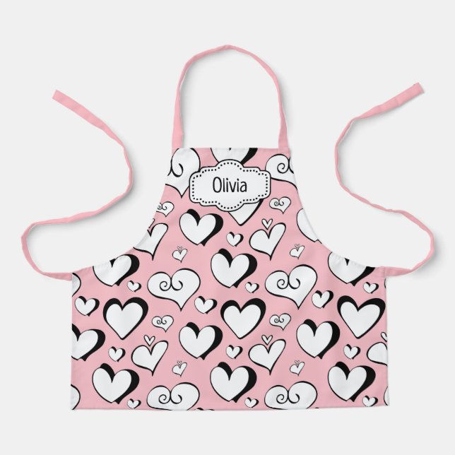 Personalized Pink Hearts Apron (Front)