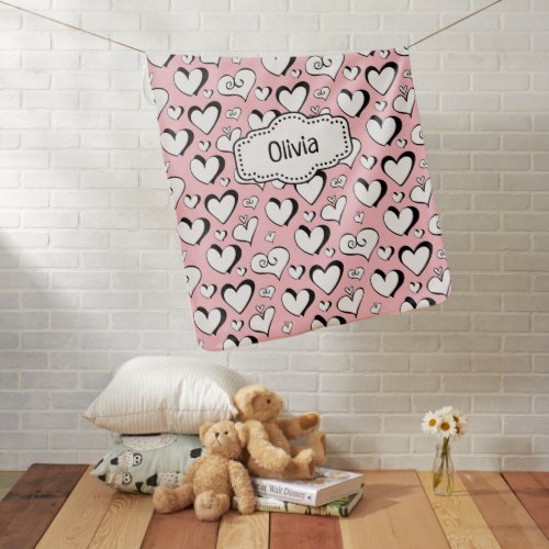 Personalized Pink Hearts Baby Blanket