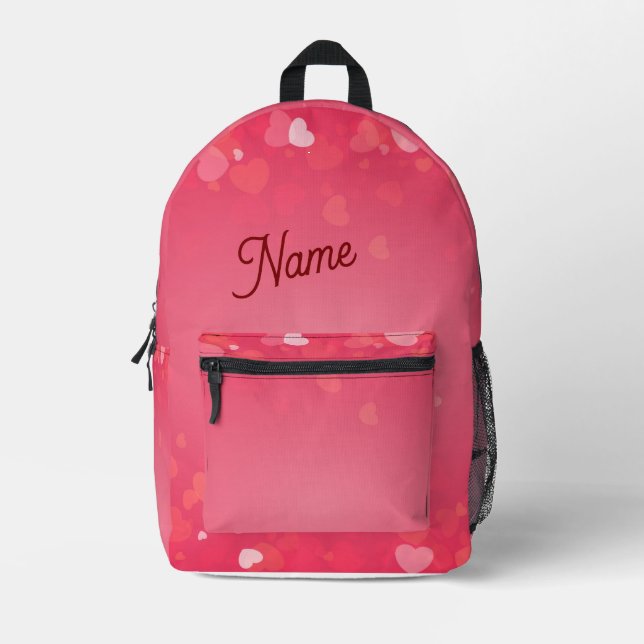 Personalized Pink Hearts Backpack – Custom Name Sc (Front)