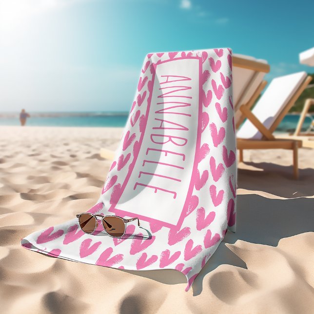 Personalized Pink Hearts Beach Towel (Creator Uploaded)