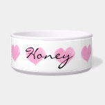 Personalized Pink Hearts Bowl<br><div class="desc">Personalized pink watercolor hearts pet bowl.</div>