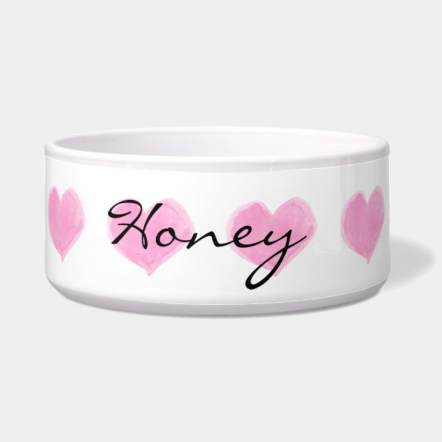 Personalized Pink Hearts Bowl (Front)