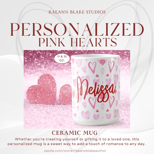 Personalized Pink Hearts Ceramic Mug (Creator Uploaded)