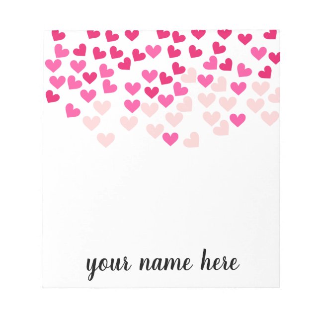 Personalized Pink Hearts Girls Notepad (Front)