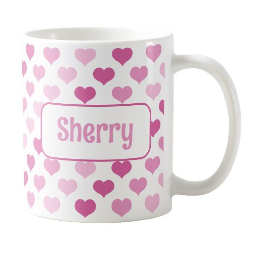 Personalized Pink Hearts Mug