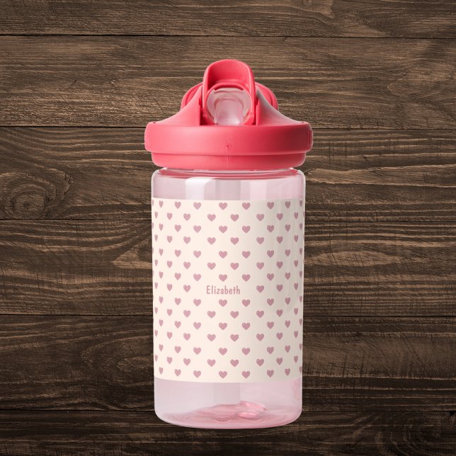 Personalized Pink Hearts Pattern Water Bottle (Creator Uploaded)