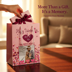 Personalized Pink Hearts Photo Valentine Medium Gift Bag