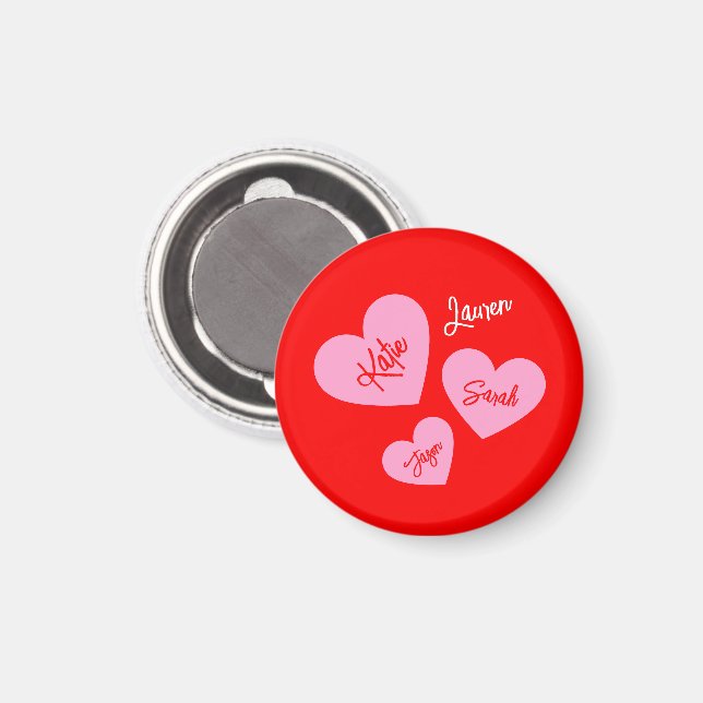 Personalized Pink Hearts Red Mother's Magnet (Front/Back)