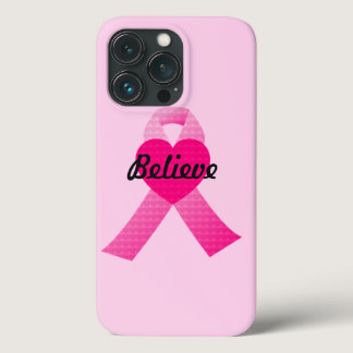 Personalized Pink Hearts Ribbon Breast Cancer iPhone 13 Pro Case