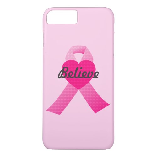 Personalized Pink Hearts Ribbon Breast Cancer iPhone 8 Plus7 Plus Case