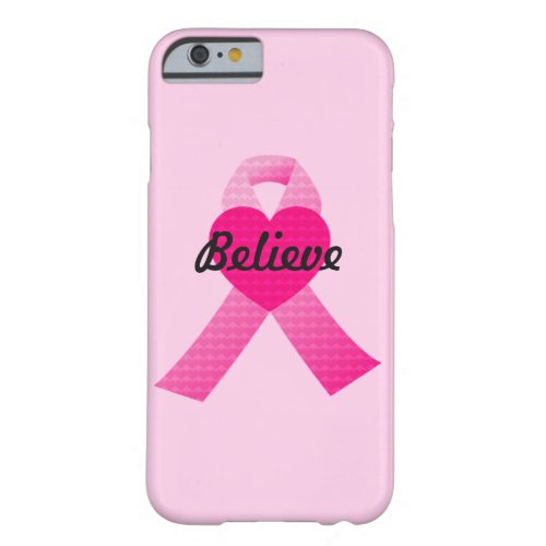Personalized Pink Hearts Ribbon Breast Cancer Barely There iPhone 6 Case