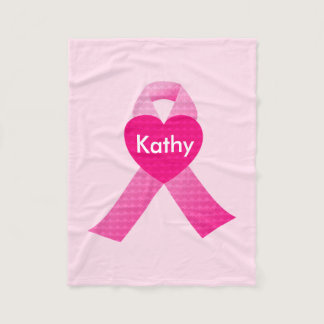 Personalized Pink Hearts Ribbon Breast Cancer Fleece Blanket