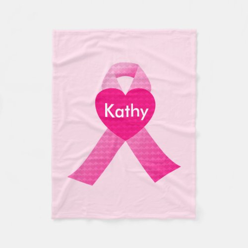 Personalized Pink Hearts Ribbon Breast Cancer Fleece Blanket