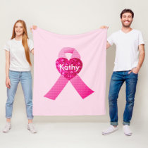 Personalized Pink Hearts Ribbon Breast Cancer Fleece Blanket