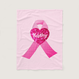 Personalized Pink Hearts Ribbon Breast Cancer Fleece Blanket