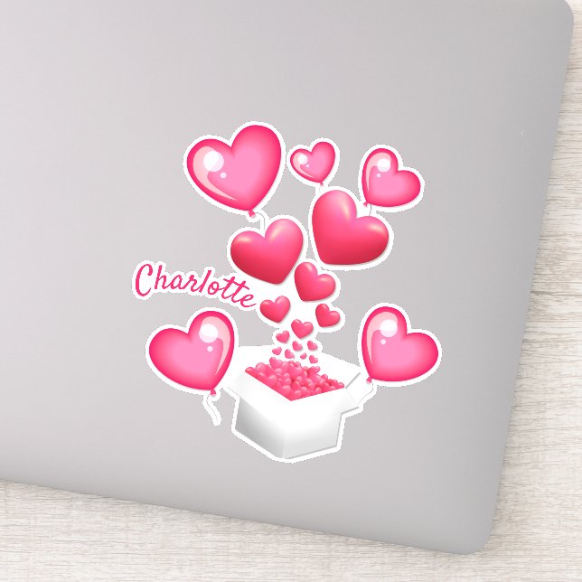 Personalized Pink Hearts Sticker (Detail)