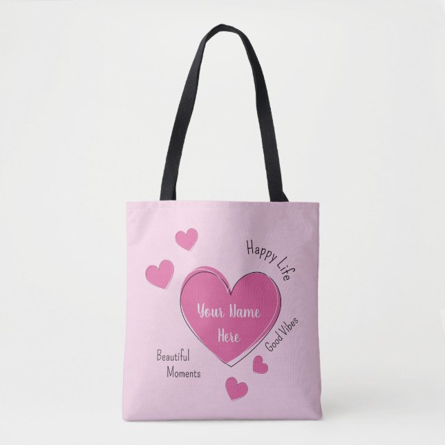 Personalized Pink Hearts Tote Bag (Front)