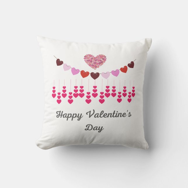 Personalized Pink Hearts Valentines Day Gift Throw Pillow (Front)