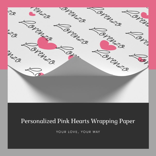 Personalized Pink Hearts Wrapping Paper (Personalized Name Pink Hearts Wrapping Paper, Custom Gift Wrap)