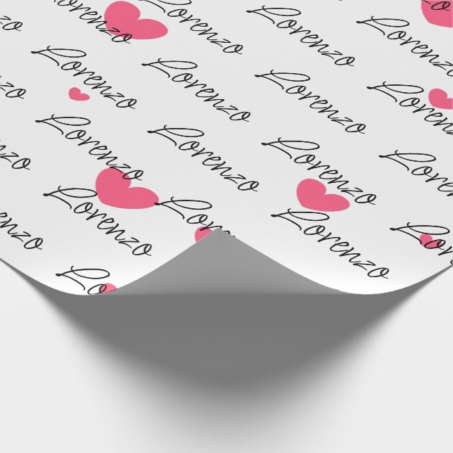 Personalized Pink Hearts Wrapping Paper (Corner)