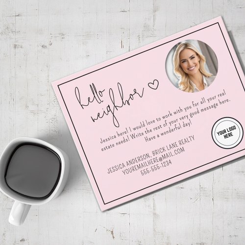 Personalized Pink Hello Neighbor Real Estate  Postcard
