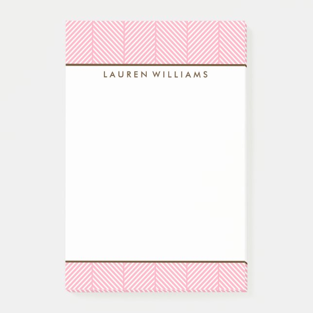 Personalized Pink Herringbone Pattern Post-it Notes (Front)