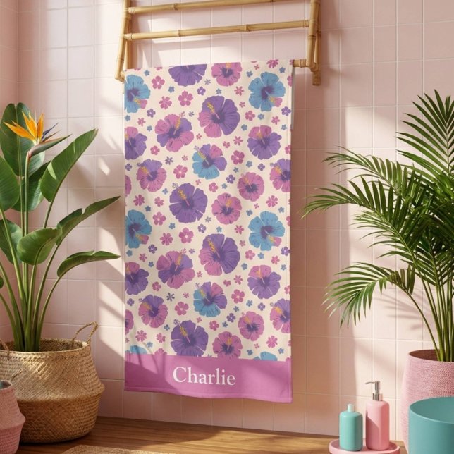 Personalized Pink Hibiscus Flower Beach Towel (Creator Uploaded)
