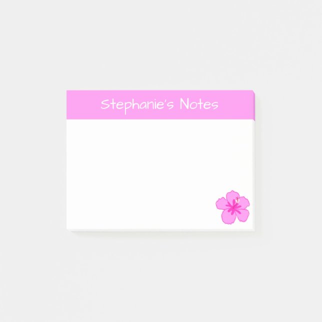 Personalized Pink Hibiscus Flower Cute Hawaiian Post-it Notes (Front)