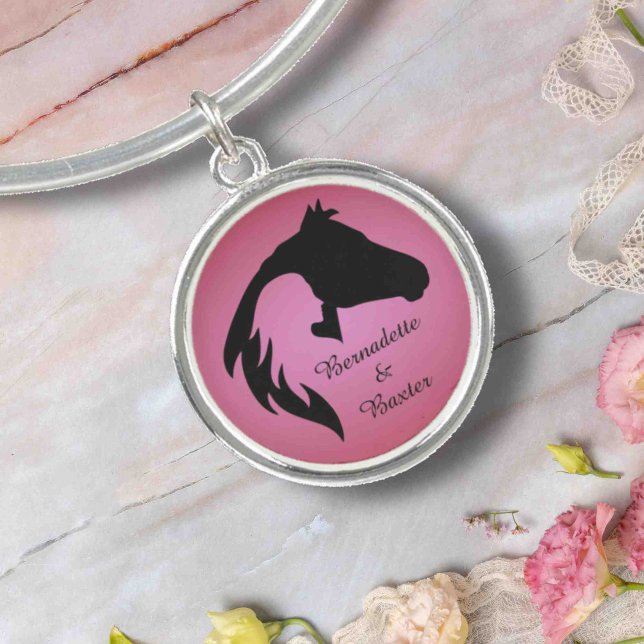 Personalized Pink Horse and Owner Name Bangle Bracelet (Creator Uploaded)