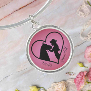 Personalized Pink Horse and Owner Name Bangle Bracelet