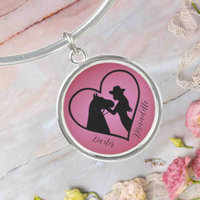 Personalized Pink Horse and Owner Name Bangle Bracelet (Creator Uploaded)