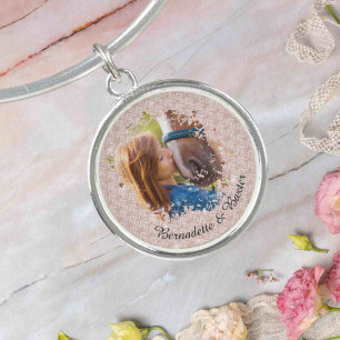 Personalized Pink Horse Pet Owner Name Photo Bangle Bracelet